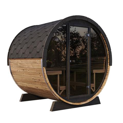 SaunaLife EE8G 4-Person Outdoor Barrel Sauna - Glass Front