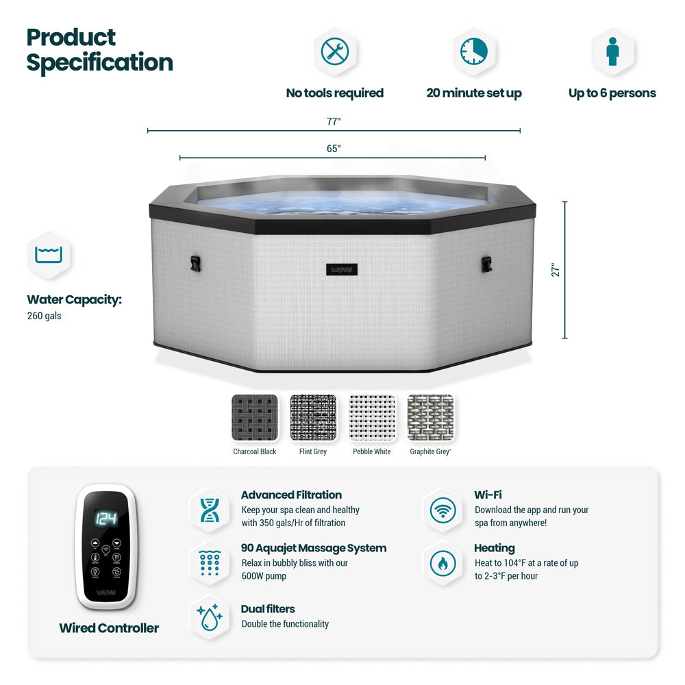 Wave Spas Como Rigid Eco-Foam Octagon Hot Tub with Integrated Heater