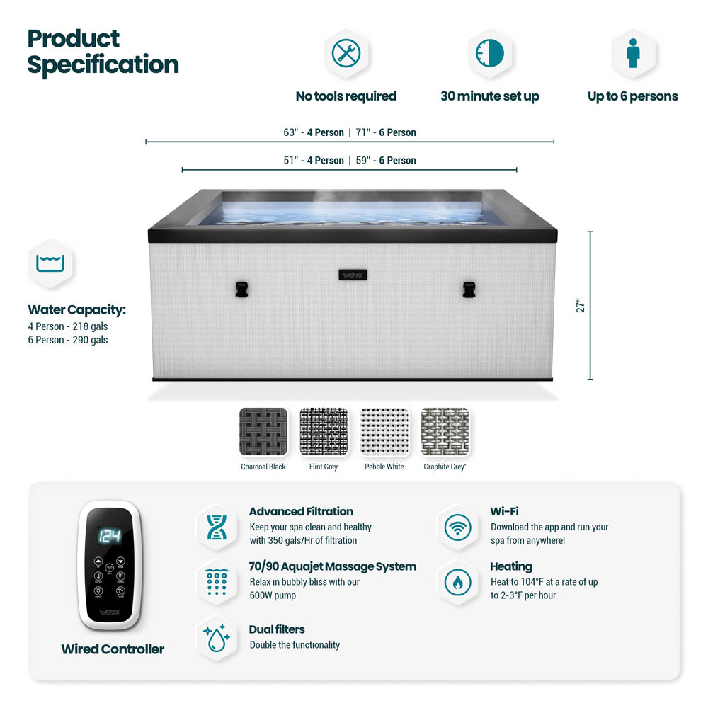 Wave Spas Garda Rigid Eco-Foam Square Hot Tub with Integrated Heater