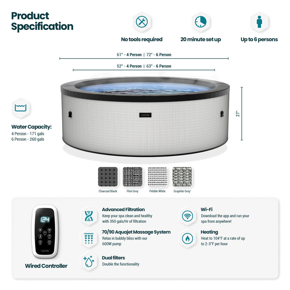 Wave Spas Tahoe Rigid Eco-Foam Round Hot Tub with Integrated Heater