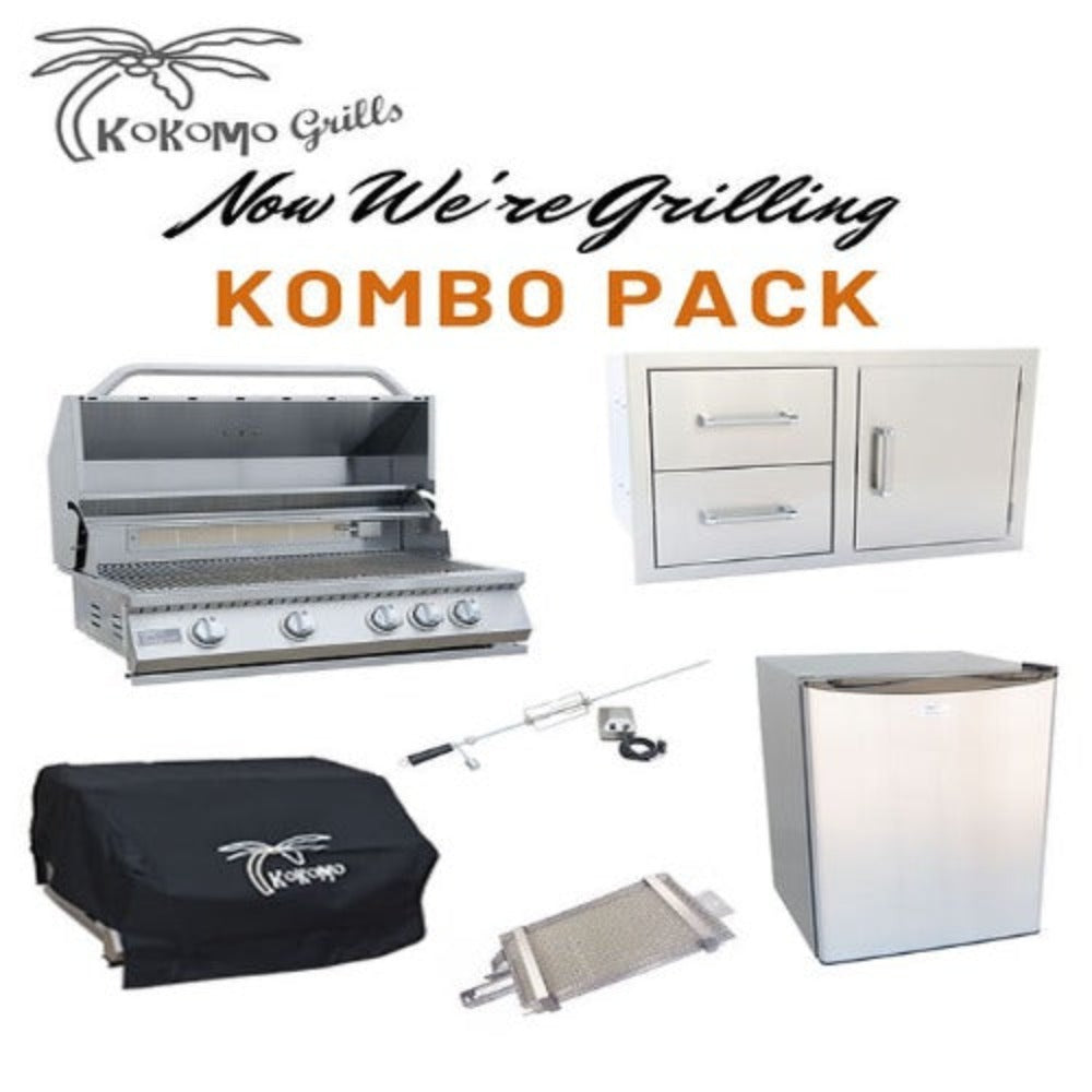 Kokomo Grills Kokomo 5 Burner Griddle Combo Drawer Fridge Outdoor Kitchen, Liquid Propane