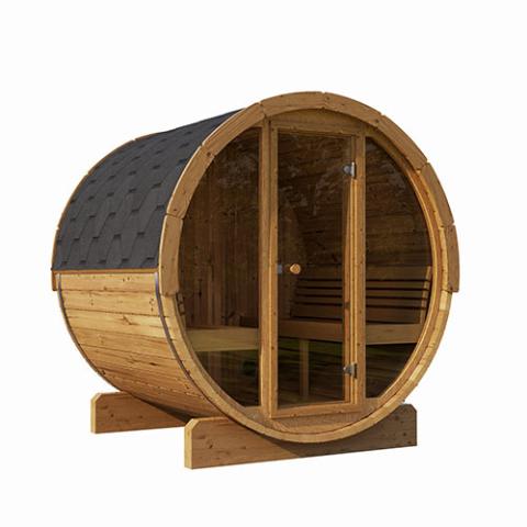 SaunaLife E7G 4-Person Outdoor Barrel Sauna - Glass Front