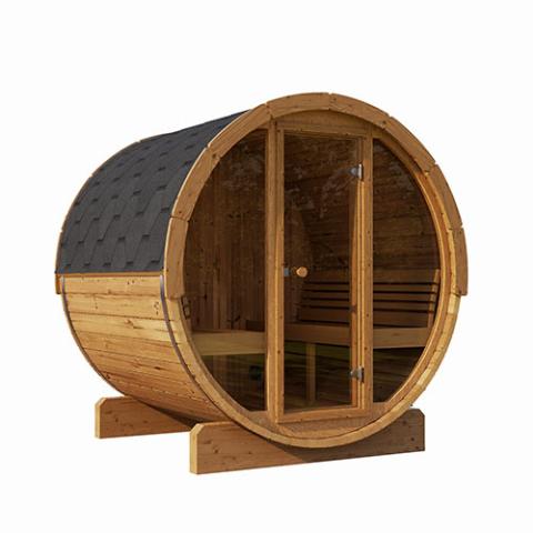 SaunaLife E8G 6-Person Outdoor Barrel Sauna - Glass Front