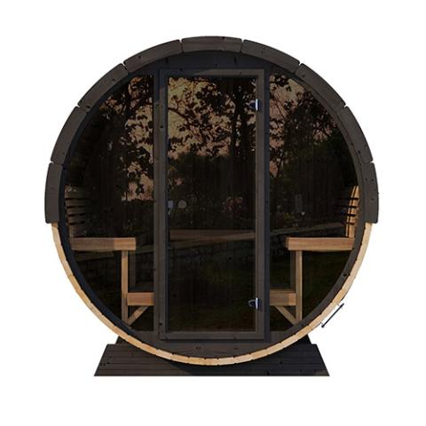 SaunaLife EE8G 4-Person Outdoor Barrel Sauna - Glass Front