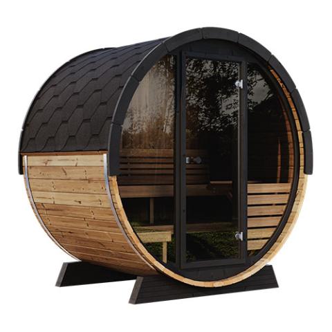 SaunaLife EE6G 4-Person Outdoor Barrel Glass-Front Sauna