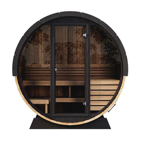 SaunaLife EE6G 4-Person Outdoor Barrel Glass-Front Sauna