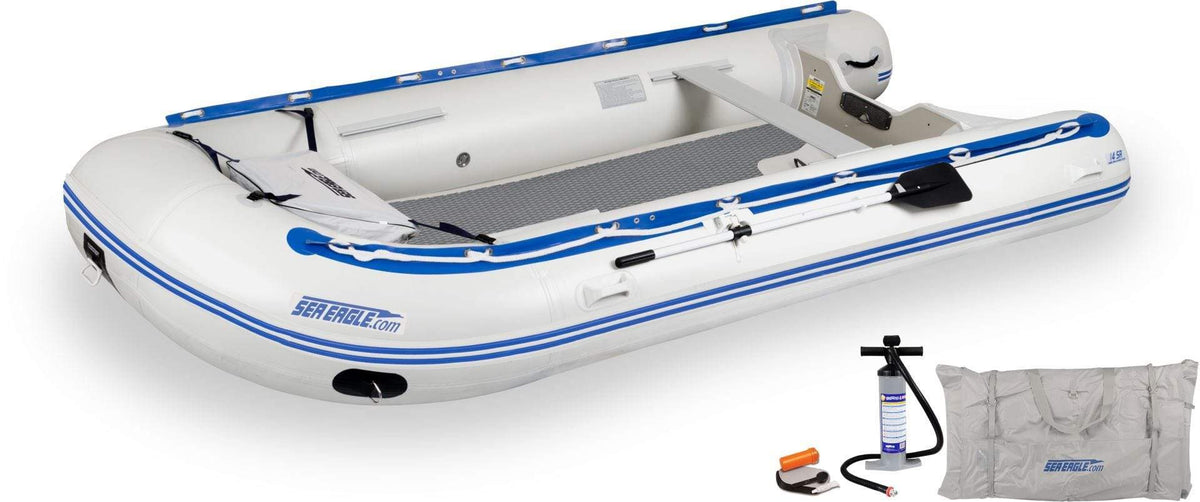SeaEagle Transom Boat Packages Bench / Dropstitch Sea Eagle - 14SRK 7 Person 14&#39; White/Blue Sport Runabout Inflatable Boat Swivel Seat Canopy Package ( 14SRK_SWC )