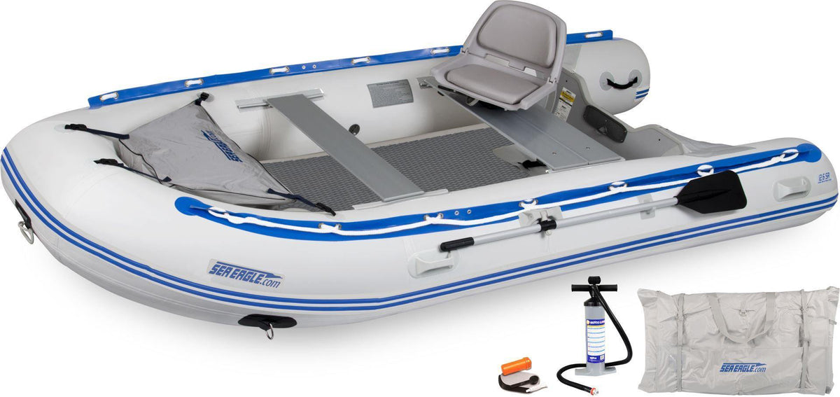 SeaEagle Transom Boat Packages Swivel Seat (+200) / Dropstitch Sea Eagle - 106SR 5 Person 10&#39;6&quot; White/Blue Sport Runabout Inflatable DSFloor Deluxe Boat ( 106SRXX )